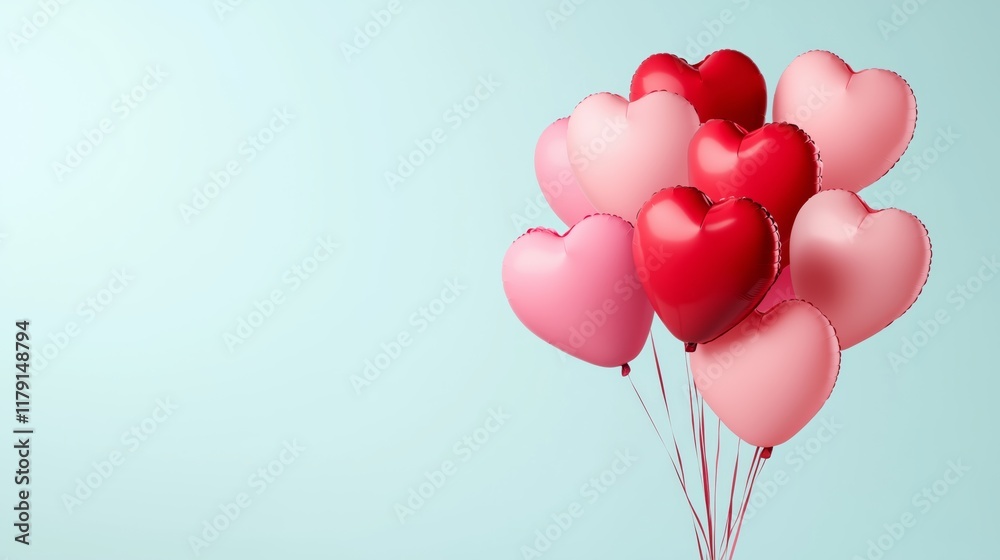 Colorful heart-shaped balloons float gently against a soft pastel background in a joyful celebration Colorful heart-shaped balloons float gently against a soft pastel background in a joyful celebration