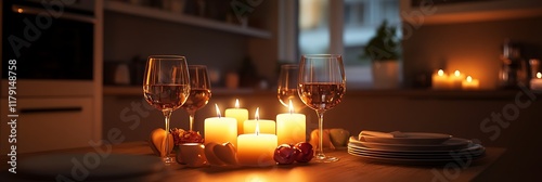 cozy valentine wine and candle on the table