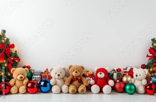 Festive Border with Teddy Bears, Toy Cars, and Christmas Decorations photo