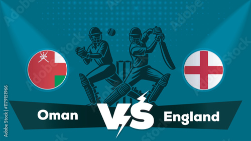 Oman VS England Match , England Vs Oman cricket match , Cricket match concept with creative illustration.eps