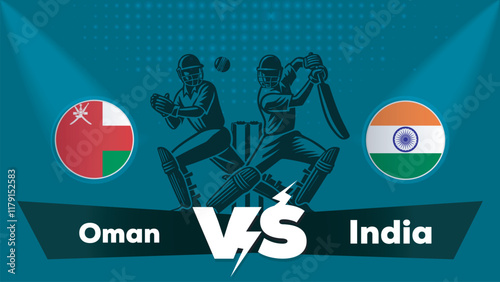 Oman Vs India , India VS Oman cricket match , Cricket match concept with creative illustration.eps