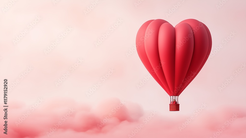 Obraz premium Romantic hot air balloon floating over soft pink clouds at sunset