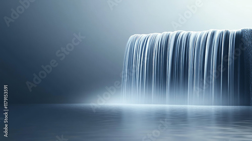 Waterfall cascade, realistic water fall stream, vector fountain cascading natural 3d design elements. Pure falling jet with fog, falling waterfall, streaming isolated on transparent or blue background