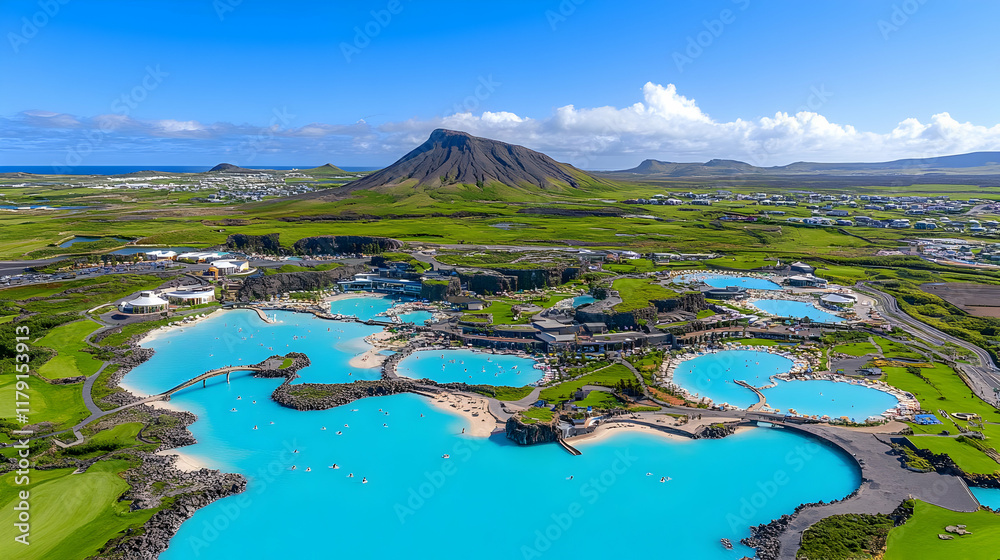 Obraz premium Aerial View Geothermal Pools Landscape