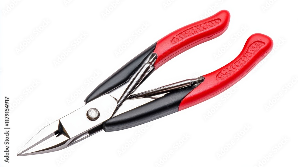 A pair of industrial pliers with rubber handles, presented on a transparent background A pair of industrial pliers with rubber handles, presented on a transparent background