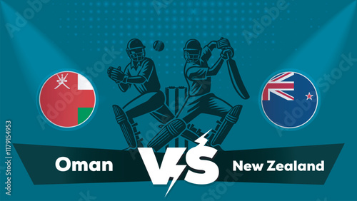 Oman VS New Zealand Match , New Zealand Vs Oman cricket match , Cricket match concept with creative illustration.eps