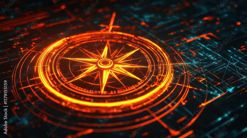 custom made wallpaper toronto digitalGlowing compass on digital circuit board.