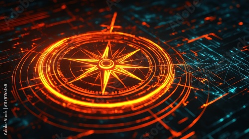 Wallpaper Mural Glowing compass on digital circuit board. Torontodigital.ca