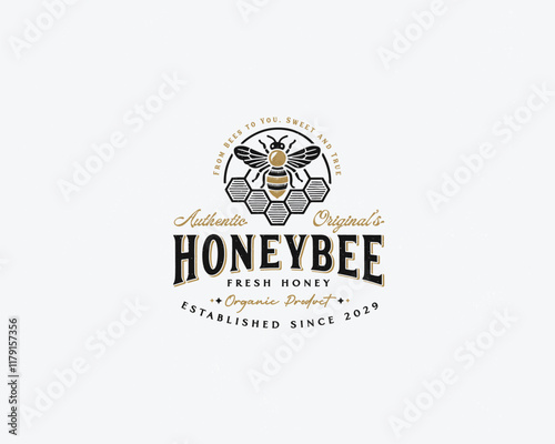 Vintage classic organic fresh bee honey logo template 