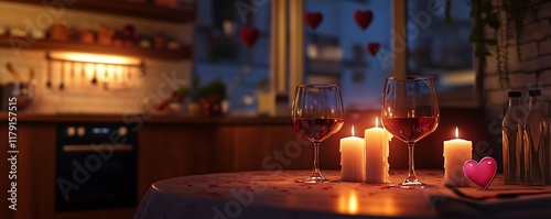 cozy valentine wine and candle on the table