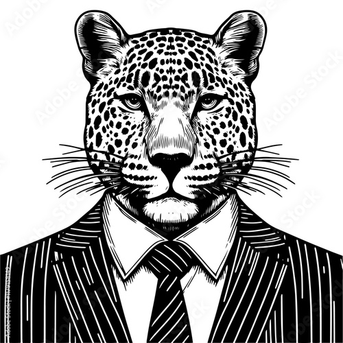 Leopard businessman in Suit engraving vector