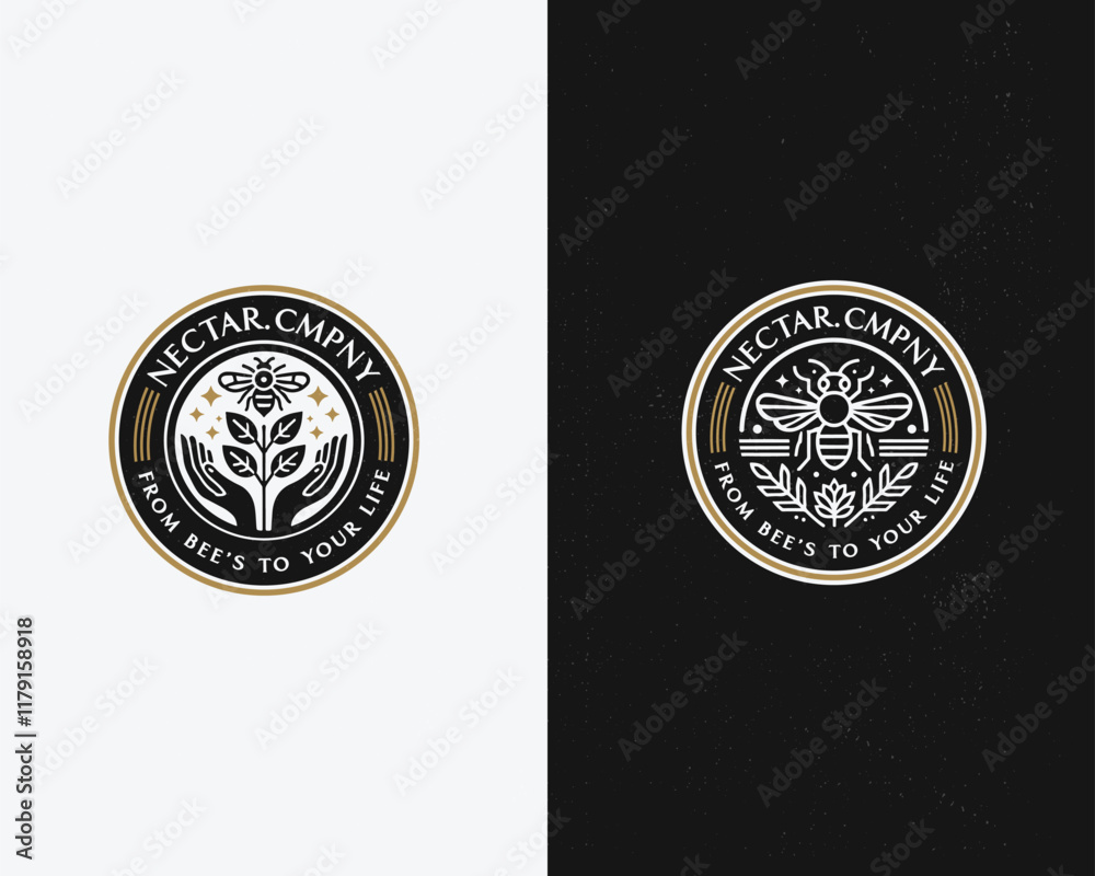 Fototapeta premium Vintage classic organic fresh bee honey logo template