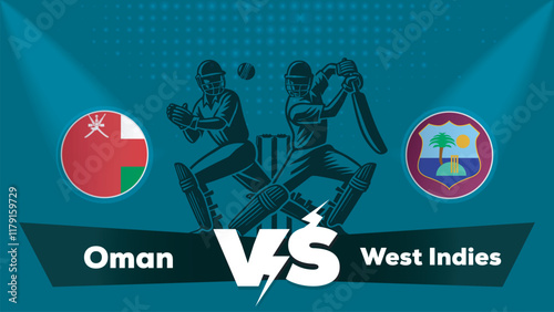 Oman VS West Indies Match , West Indies Vs Oman cricket match , Cricket match concept with creative illustration.eps
