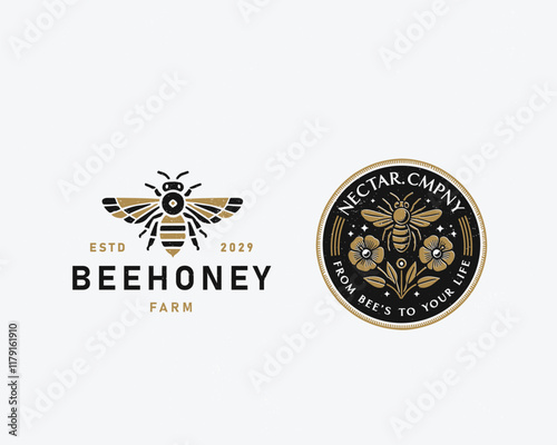 Vintage classic organic fresh bee honey logo template
