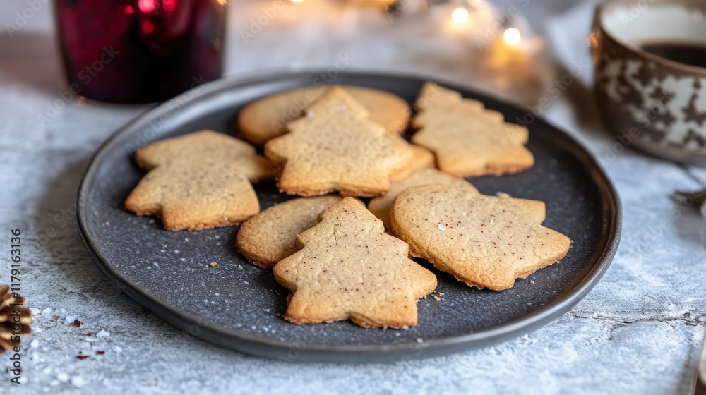 Freshly Baked Gingerbread Cookies on a Gray Plate with Holiday Decorations in a Cozy Setting Freshly Baked Gingerbread Cookies on a Gray Plate with Holiday Decorations in a Cozy Setting