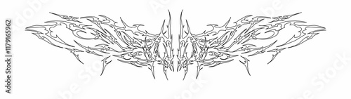 Symmetrical neo tribal vector design with sharp, intricate, and abstract linework. Ideal for tattoos, decorative elements, and modern tribal aesthetics