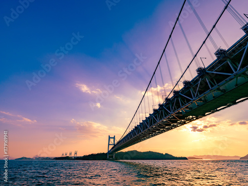 Beautiful view of big bridge on the sea, Seto Ohashi Bridge in Okayama Prefecture in Japan, Travel or architecture, High resolution over 50MP photo