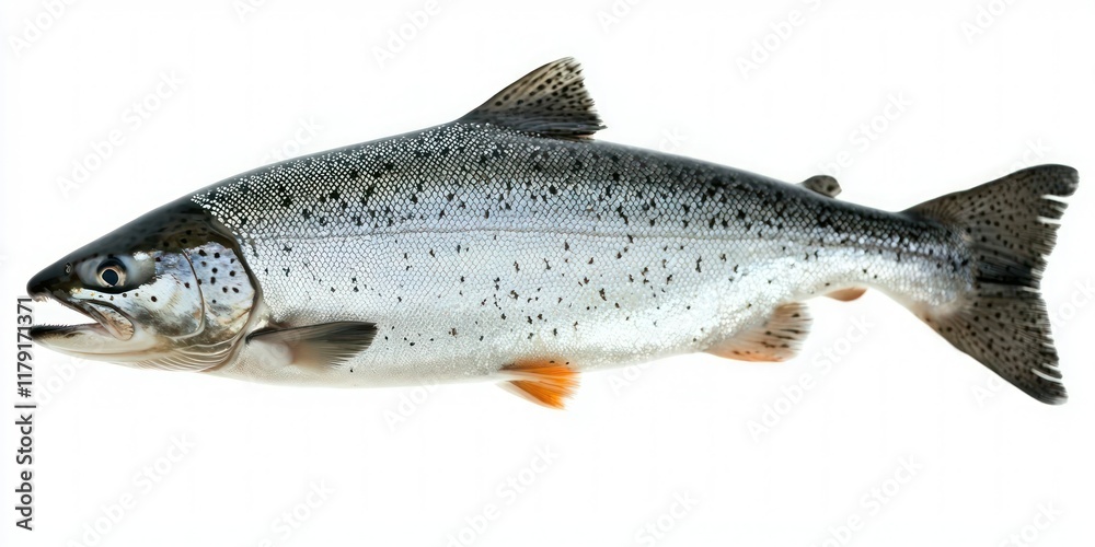 Naklejka premium floating raw salmon on white background