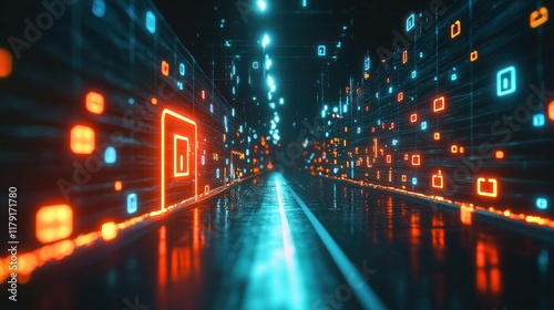Neon Digital Corridor  A Futuristic Cyberpunk Cityscape