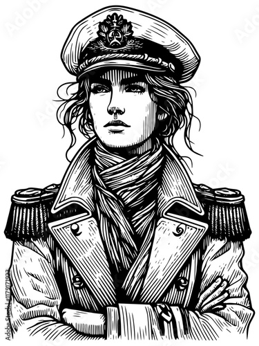 Stylish Female Naval Captain Portrait vector