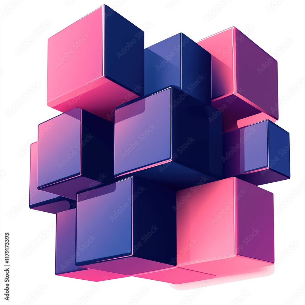 Obraz premium Abstract 3D pink and blue cubes.