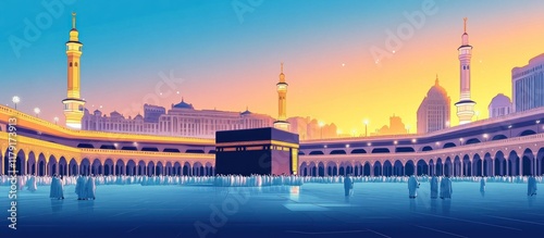 Kaaba Vector for Hajj Mabroor in Mecca Saudi Arabia. Hajj Mabrour And The Holy Mecca Greeting Islamic Illustration Background photo