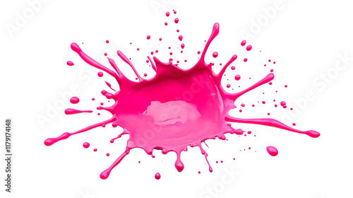 A bright pink paint splash in the shape of a starburst isolated on a transparent background, PNG