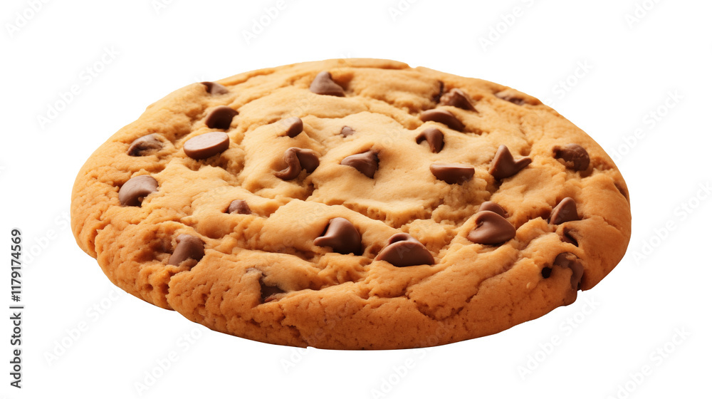 A delicious chocolate chip cookie with chunks of chocolate for an irresistible treat, cut out. A delicious chocolate chip cookie with chunks of chocolate for an irresistible treat, cut out.