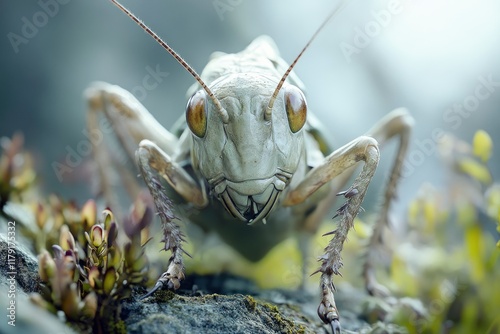 The life of a grasshopper in the wild, appears with a real shape and face  photo