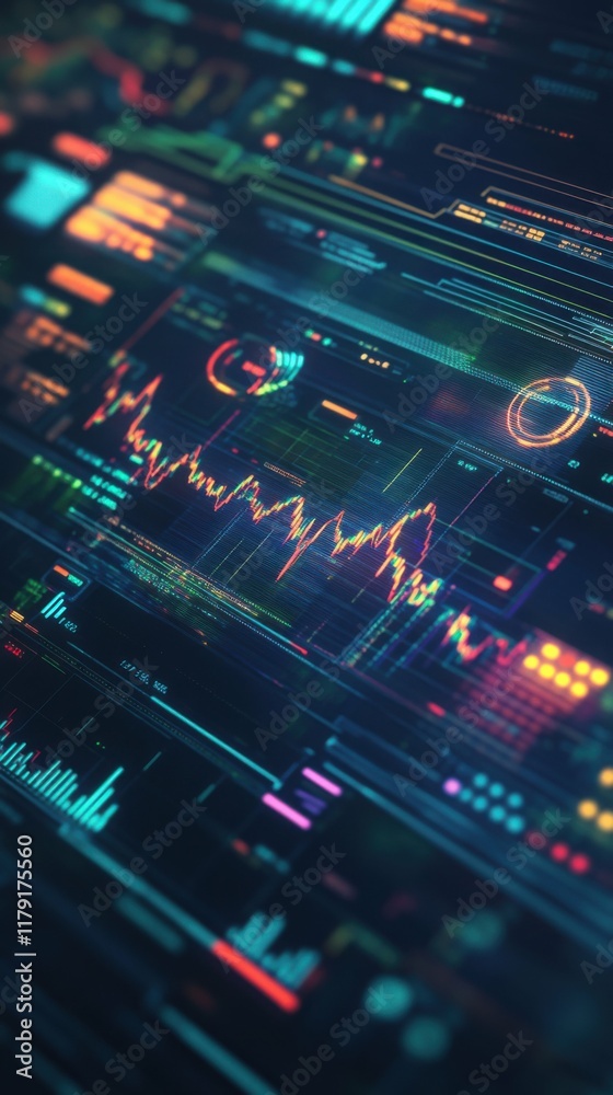 Digital futuristic financial interface with glowing holographic charts, vibrant depiction, isolated with a dark background for clarity and focus. Digital futuristic financial interface with glowing holographic charts, vibrant depiction, isolated with a dark background for clarity and focus.