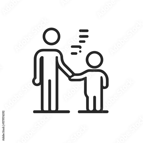 Outline icon of a man and child holding hands for a bathroom sign on a white background