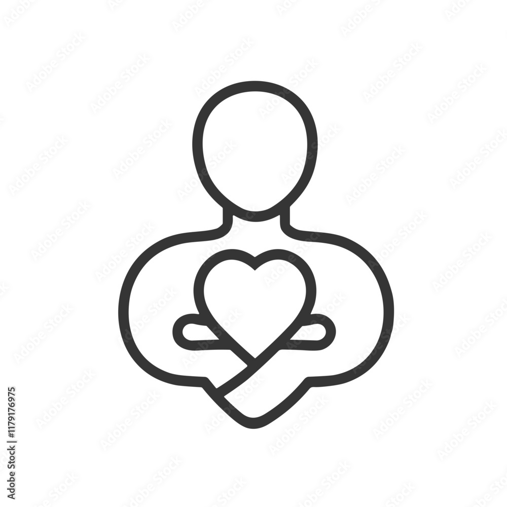 Adoption icon, caring figure with heart, family love illustration, nurturing concept graphic