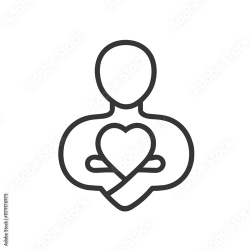 Adoption icon, caring figure with heart, family love illustration, nurturing concept graphic