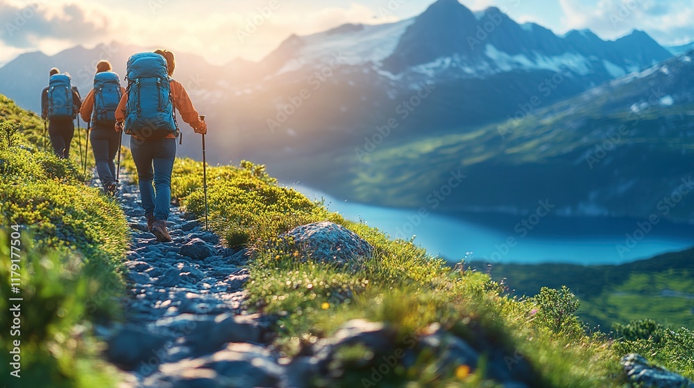 Hikers Journey Through Majestic Mountain Landscape