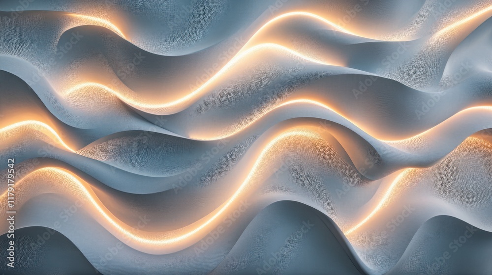 Fototapeta premium A stunning 3D mural with interwoven patterns and glowing edges, placed elegantly on a light background