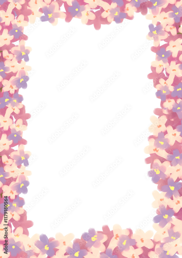 Hand drawn cute illustration of pink flower frame on transparent background Hand drawn cute illustration of pink flower frame on transparent background
