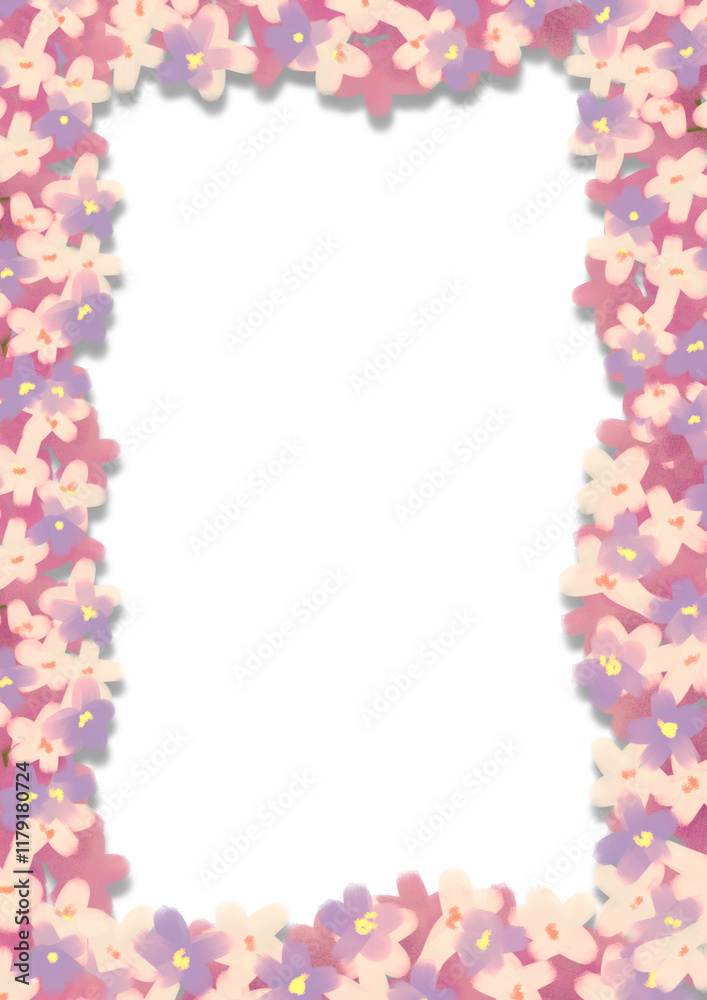 Hand drawn cute illustration of pink flower frame on transparent background Hand drawn cute illustration of pink flower frame on transparent background