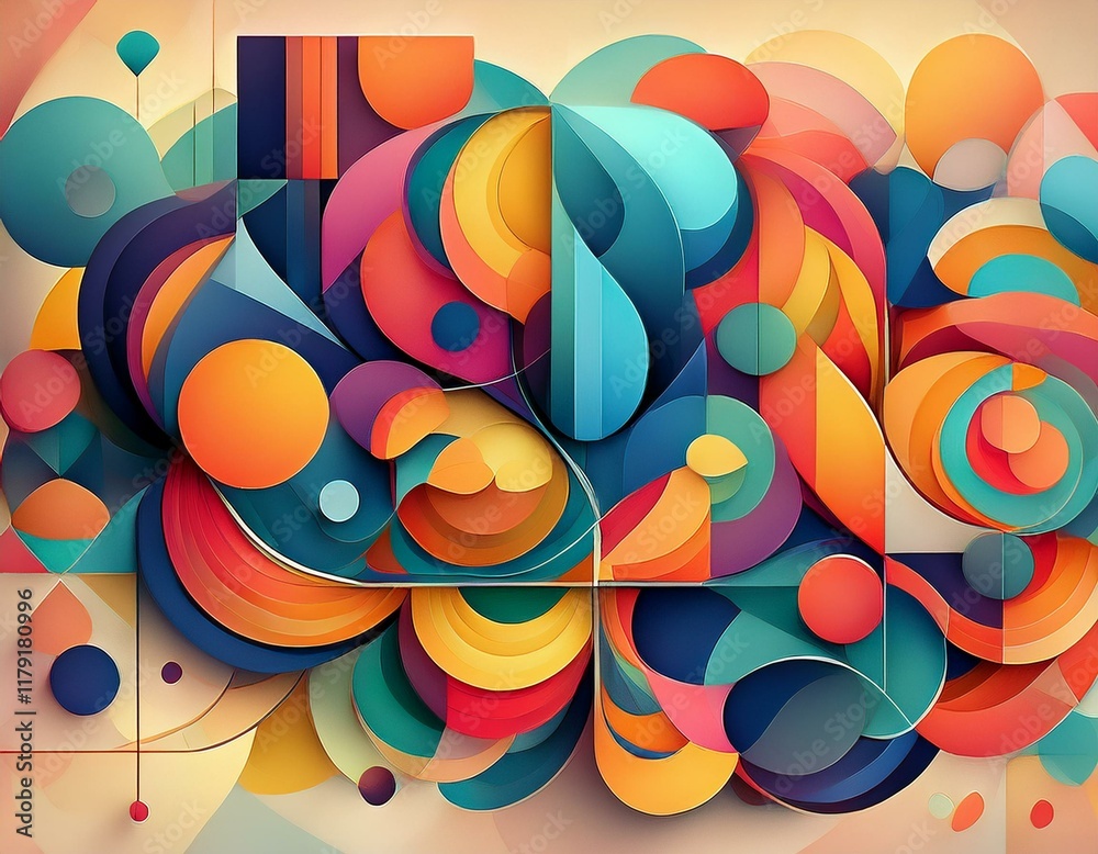 Obraz premium Abstract Illustration with Overlapping Geometric Shapes and Vibrant Colors