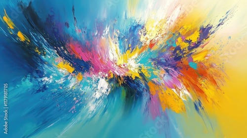 Wallpaper Mural A colorful abstract painting with vibrant blue, yellow, and teal strokes, creating a dynamic, modern visual Torontodigital.ca