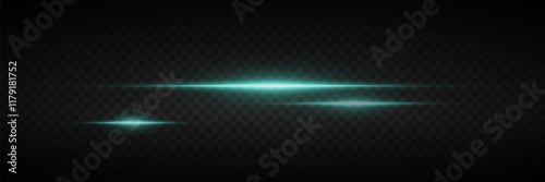Horizontal laser lines and rays of light. On a transparent background.
