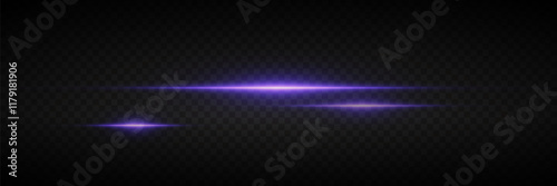 Horizontal laser lines and rays of light. On a transparent background.