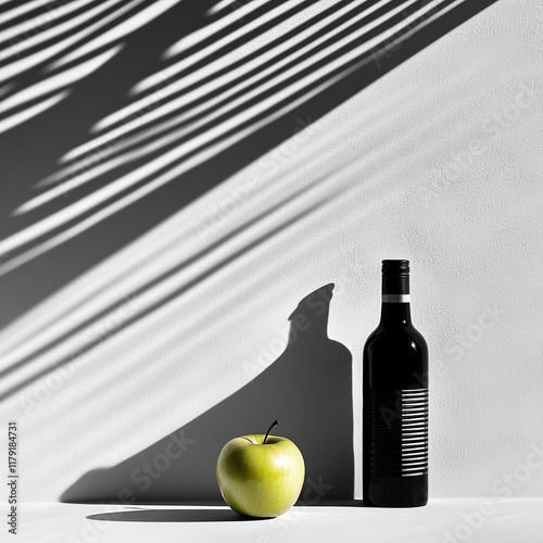 flasche, wein, apfel, glas, isoliert, essen, trinken, alke, obst, weiß, green, rot, getränk, gesund, gegenstand, juice, frisch, flüssig, bar, diät, black, ernährung photo