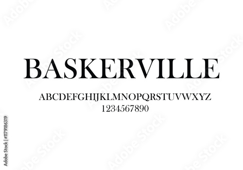Baskervillie font for logo and headline. Isolated vector typeset