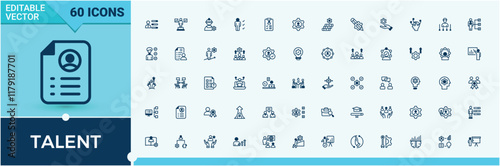 Talent icon collection. Contains related to adaptability, empathy, person, skills, skill, human, personal, negotiation. Web icons. Editable vector icon and illustration.