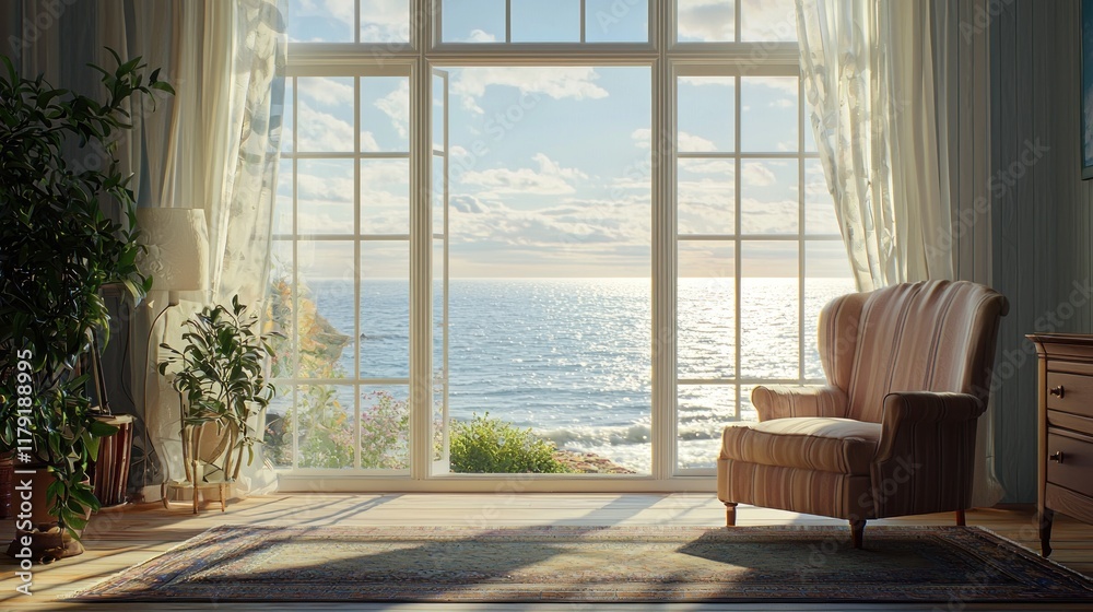 Coastal Calm: Serene Seaside View from a Cozy Room Coastal Calm: Serene Seaside View from a Cozy Room