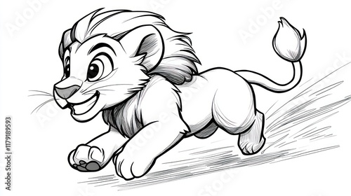 Playful cartoon lion cub running.
