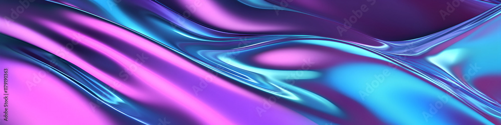 Fototapeta premium Gradient color fusion with cyan and magenta, sleek wave textures, seamless transitions with a metallic glow, vibrant and saturated color scheme