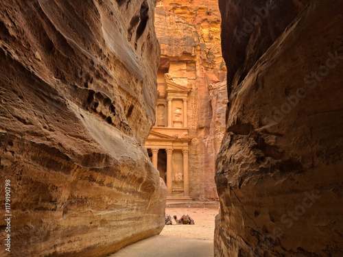 Jordan - The Siq-Petra, And The archaeological treasury in the city of Petra, the capital of the Nabataean state (one of the Seven Wonders of the World) 