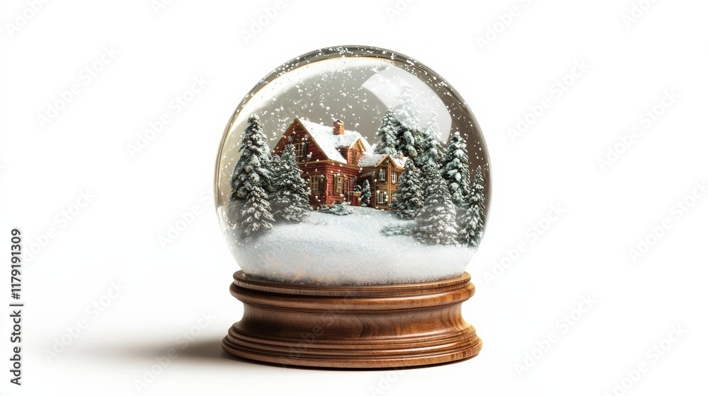 A snow globe featuring a miniature winter wonderland scene, isolated on a white background