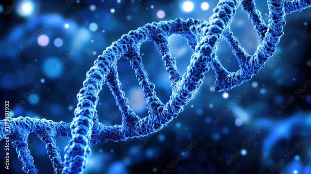 Microscopic view of a DNA strand, blue helix. Microscopic view of a DNA strand, blue helix.